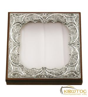 Στεφανοθήκη Ασημένια Τετράγωνη με Λουλούδι