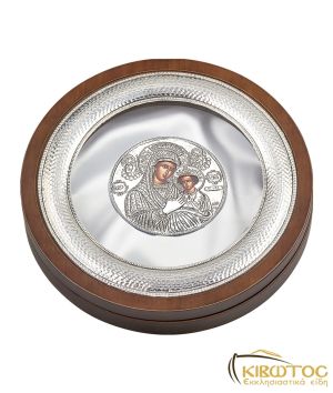 Στεφανοθήκη Ασημένια Στρόγγυλη με Εικόνα