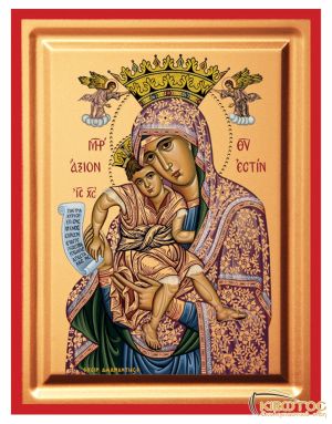 Εικόνα Παναγία Το Άξιον Εστί Μεταξοτυπία