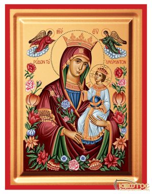 Εικόνα Παναγία Ρόδον Αμάραντον Μεταξοτυπία