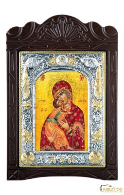 Εικόνα Παναγία η Ψυχοσώστρια Μεταλλική με Ξύλινη Κορνίζα