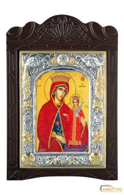Εικόνα Παναγία το Ρόδον Αμάραντο Μεταλλική με Ξύλινη Κορνίζα