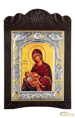 Εικόνα Παναγία η Γαλακτοτροφούσα Μεταλλική με Ξύλινη Κορνίζα