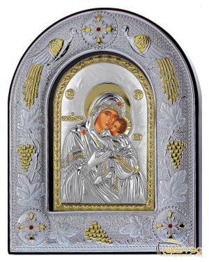 Εικόνα Παναγία Γλυκοφιλούσα Ασημένια Χειροποίητη