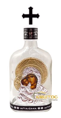 μπουκαλάκι αγιασμού γυάλινο με παράσταση Παναγία Γλυκοφιλούσα
