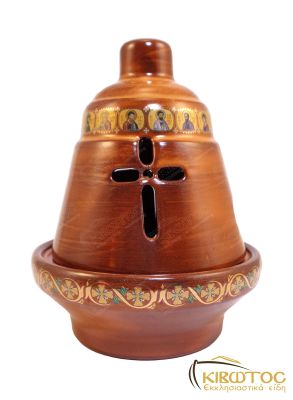 Καντήλι Πήλινο Χρυσοτυπία με παράσταση Αγίων Μπεζ