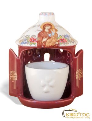 Καντήλι Πήλινο Χρυσοτυπία με παράσταση Αγίων Κόκκινο