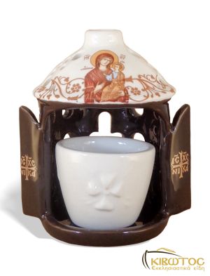 Καντήλι Πήλινο Χρυσοτυπία με παράσταση Αγίων Κόκκινο