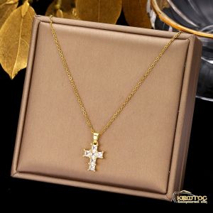Κολιέ Σταυρός Επιχρυσωμένος με Τετράγωνα Ζιργκόν