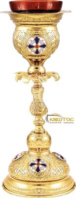 Ακοίμητο Καντήλι Επίχρυσο Ψηλό Σχέδιο Άμπελος με Σμαλτάκι