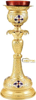 Ακοίμητο Καντήλι Επίχρυσο Ψηλό Σχέδιο Αγιορείτικο με Σμαλτάκι