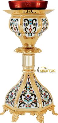 Ακοίμητο Καντήλι Επίχρυσο Εξάγωνο Σχέδιο Ρωσικό με Σμάλτο