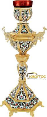 Ακοίμητο Καντήλι Επίχρυσο Εξάγωνο με Σμάλτο Σχέδιο Παγώνια