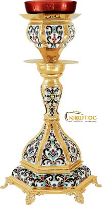 Ακοίμητο Καντήλι Επίχρυσο με Σμάλτο και Εξάγωνη Διπλή Βάση