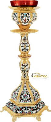 Ακοίμητο Καντήλι Επίχρυσο Εξάγωνο με Σμάλτο και Πετράδια