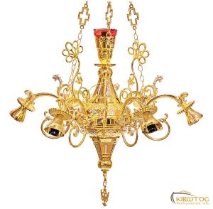 Πολυέλαιος 7 Φώτα Μπρούτζινος Επιχρυσωμένος Σχέδιο Άνθη