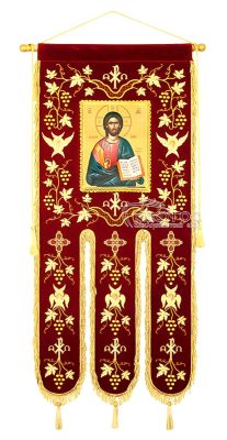 Λάβαρο Εκκλησιαστικό Βελούδινο 135x65cm Σχέδιο Άνθη και Άγγελοι