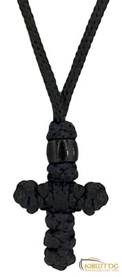 Κομποσχοίνι Σταυρός Λαιμού Μεσαίο με Μαύρη Χάντρα