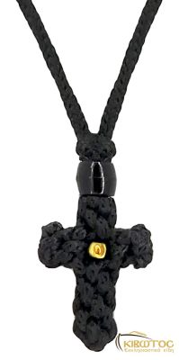 Κομποσχοίνι Σταυρός Λαιμού Μεσαίο με Μαύρη Χάντρα