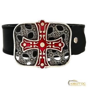 Δερμάτινη Ζώνη με Αγκράφα Κόκκινο Σμάλτο 