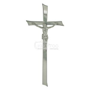 Σταυρός για Μνήμα Αλουμινίου Ασημί Λείος Μεγάλος με Εσταυρωμένο