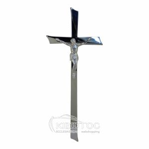 Σταυρός για Μνήμα Μπρούτζινος Ασημί Λείος με Εσταυρωμένο Οικονομικός