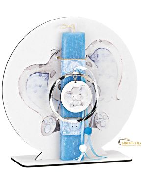 Λαμπάδα με Δώρο Ξύλινο Επιτραπέζιο Ελεφαντάκι Γαλάζιο