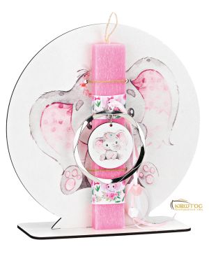 Λαμπάδα με Δώρο Ξύλινο Επιτραπέζιο Ελεφαντάκι Ροζ