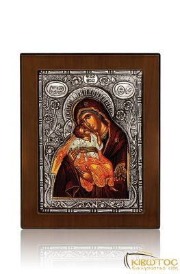 Εικόνα Ασημένια Παναγία Γλυκοφιλούσα Αγιογραφία 10x8cm
