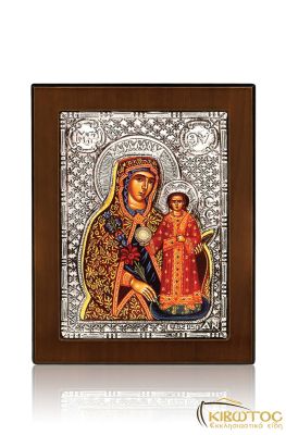 Εικόνα Ασημένια Παναγία Ρόδο Αμάραντο Αγιογραφία 10x8cm