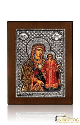 Εικόνα Ασημένια Παναγία Ρόδο Αμάραντο Αγιογραφία 15x12cm