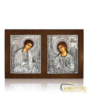 Εικόνα Ασημένια Αρχάγγελοι Μιχαήλ Γαβριήλ-Πάτερ Ημών Δίπτυχο 26x17cm