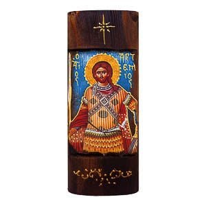εικόνα άγιος Αρτέμιος εκκλησιαστικά είδη Ξύλινη Χειροποίητη Χρυσή Γραφή 23,5x9,5