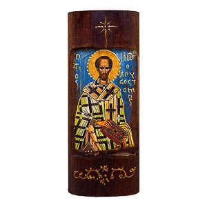 εικόνα άγιος Ιωάννης Χρυσόστομος εκκλησιαστικά είδη Ξύλινη Χειροποίητη Χρυσή Γραφή 23,5x9,5