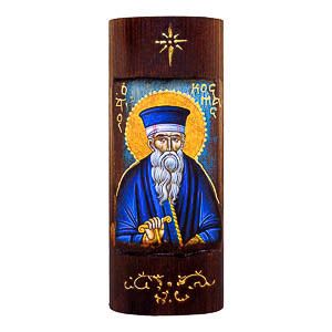 εικόνα άγιος Κοσμάς εκκλησιαστικά είδη Ξύλινη Χειροποίητη Χρυσή Γραφή 23,5x9,5
