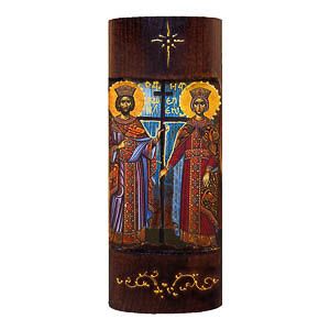εικόνα άγιοι Κωνσταντίνος Ελένη εκκλησιαστικά είδη Ξύλινη Χειροποίητη Χρυσή Γραφή 23,5x9,5