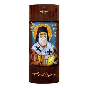 εικόνα άγιος Νεκτάριος εκκλησιαστικά είδη Ξύλινη Χειροποίητη Χρυσή Γραφή 23,5x9,5