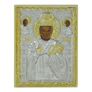 Εικόνα Άγιος Νικόλαος Επιμεταλλωμένη σε Μαύρο Ξύλο