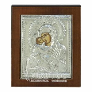 Εικόνα Ασημένια Παναγία Γλυκοφιλούσα Βυζαντινή 17x14cm