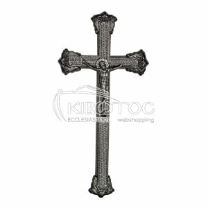 Σταυρός για Μνήμα Αλουμινίου Ασημί-Μαύρο Σαγρέ με Εσταυρωμένο