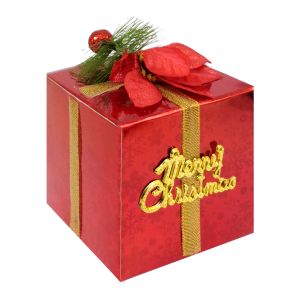 Κουτάκι Δώρου για Ρόδια με επιγραφη Merry Christmas Κόκκινο Ιριδίζον