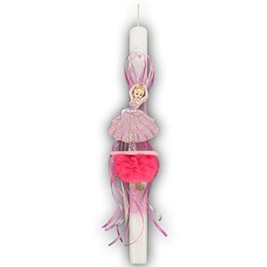 Λαμπάδα Μπαλαρίνα Πον-Πον Χρώμα Ροζ-Φουξ Στολισμένη με Κορδελάκια