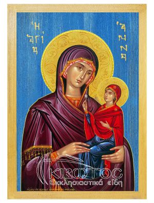 εικόνα αγία Άννα εκκλησιαστικά Ξύλινη Μπλε φόντο 21x15