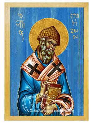 εικόνα άγιος Σπυρίδων εκκλησιαστικά Ξύλινη Μπλε φόντο 21x15