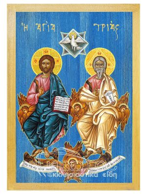 εικόνα αγία Ιησούς Χριστός Αγία Τριάδα εκκλησιαστικά Ξύλινη Μπλε φόντο 21x15