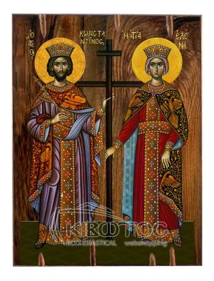 Εικόνα Άγιοι Κωνσταντίνος και Ελένη Ξύλινη 22x16cm
