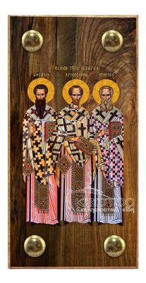 εικόνα βάπτισης άγιοι Τρείς Ιεράρχες εκκλησιαστικά είδη Ξύλινο Εικονάκι Στενάρι Πρόκα 11,5x6