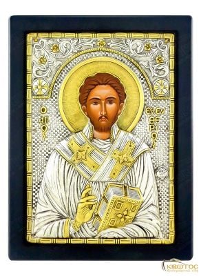 εικόνα άγιος Ελευθέριος εκκλησιαστικά είδη Ασημένια Μεταξοτυπία 23x17 πλάγια 