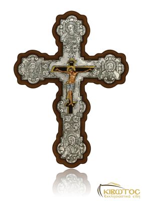 Εικόνα Ασημένια Σταυρός με Εσταυρωμένο Αγιογραφία 26x19cm