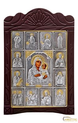 Εικόνα Παναγία Ιεροσολυμίτισσα Μεταλλική με Ξύλινη Κορνίζα